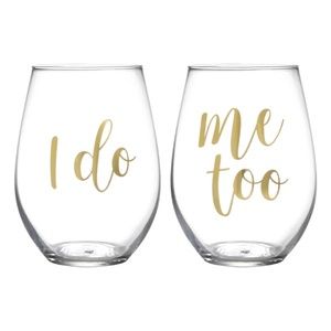 Wedding Wine Goblets Stemless Bride Groom Gift